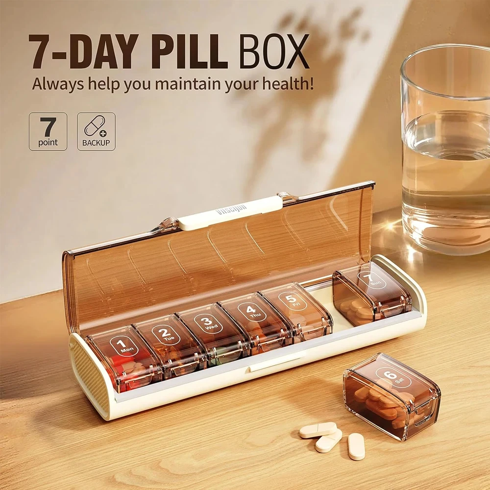 1PCS Moisture-Proof Weekly Pill Organizer BPA Free Travel 7 Day Pill Box Case for Travel for Vitamins Supplements Medication