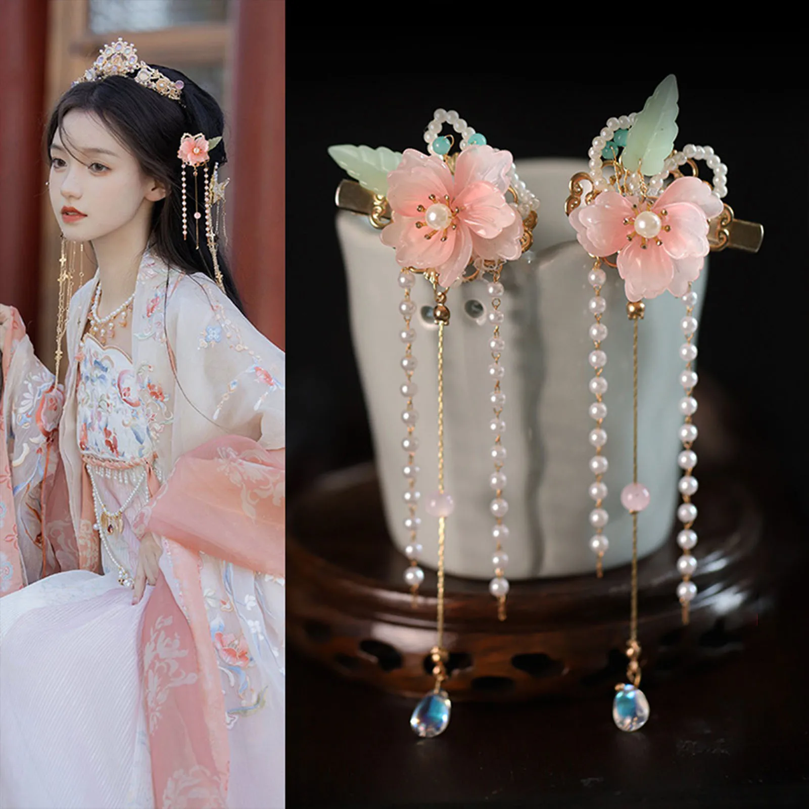 New Hot Han Chinese Clothing Matching Hair Accessories Flower Tassel Setting Forehead Hairpins for Gown Dress Hairstyle Making