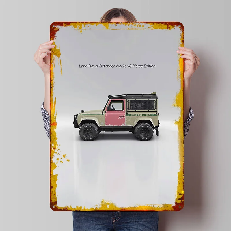 

Металлическая табличка UK Car Rover Defender V8: Ретро-постер для фанатов, декор для комнаты и бара, аксессуары