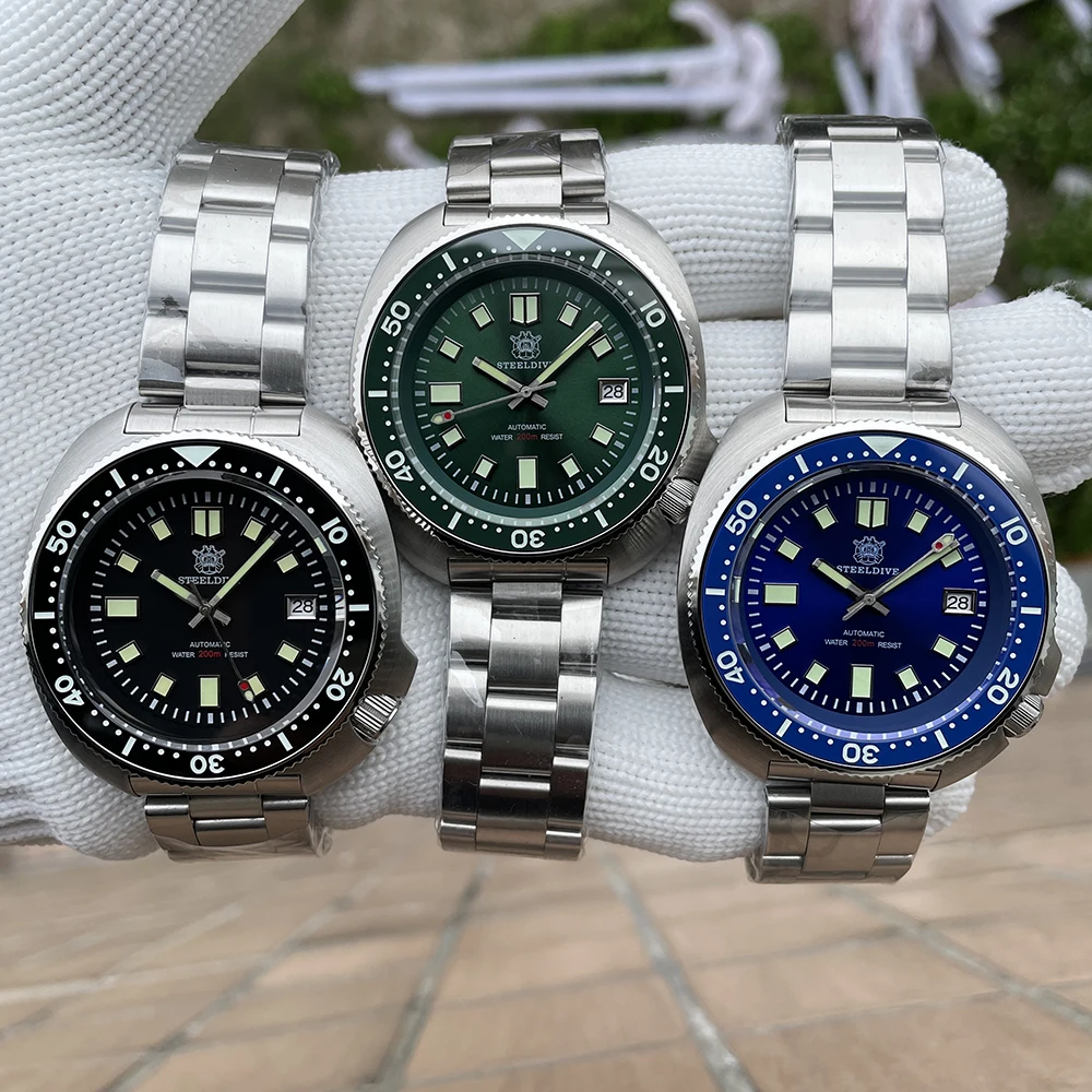 STEELDIVE SD1970 Date Function Best Seller 200M Wateproof Sapphire Glass NH35 6105 Turtle Automatic Dive Diver Watch Reloj