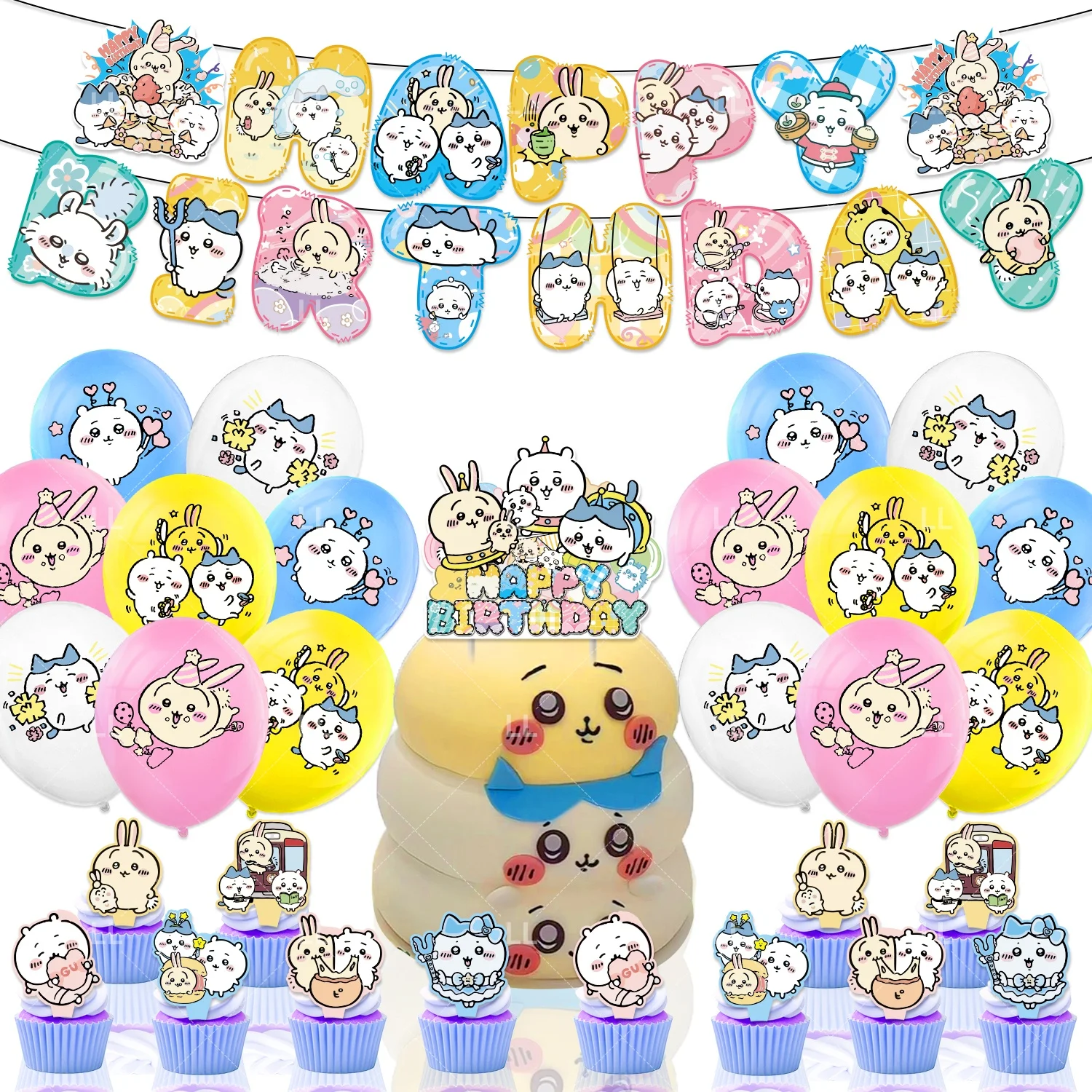 Kawaii C&Chiikawa Geburtstagsparty Dekorationsbanner Cartoon Tortendekoration Hängende Ballons Hintergrund Babyparty Zubehör Kindergeschenk – Detail 2