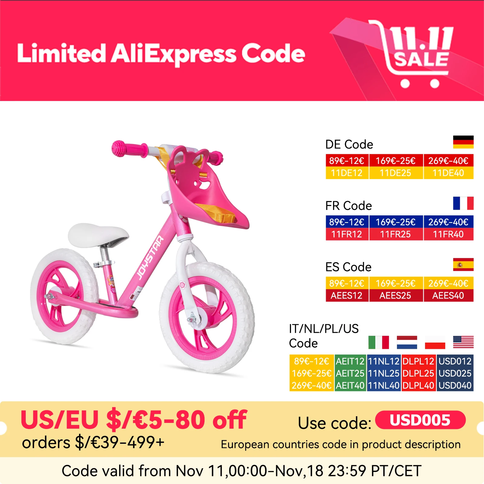 JOYSTAR Kids Balance Bike for 18 Months - 6 Years kids, Lightweight Toddler Balance Bike with Pedals and Handlebar Basket