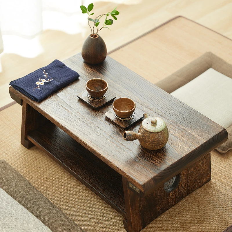 Japanese style solid wood tatami kang table, family window, small table, antique tea table, window sill, coffee table, and room