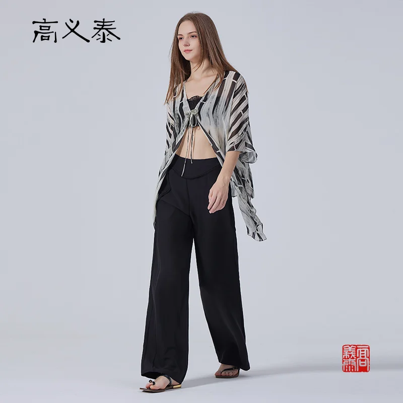 Gao Yitai soie imprimé georgette manches moyennes respirant soyeux lisse et doux à lacets couverture extérieureWYD096