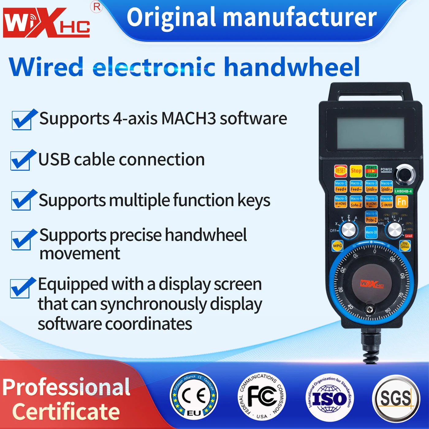 WiXHC Brand Mach3 4/6 Axis USB Wired /Wireless Remote Control mach3 Electronic Handwheel Pendant for High Precision CNC Router