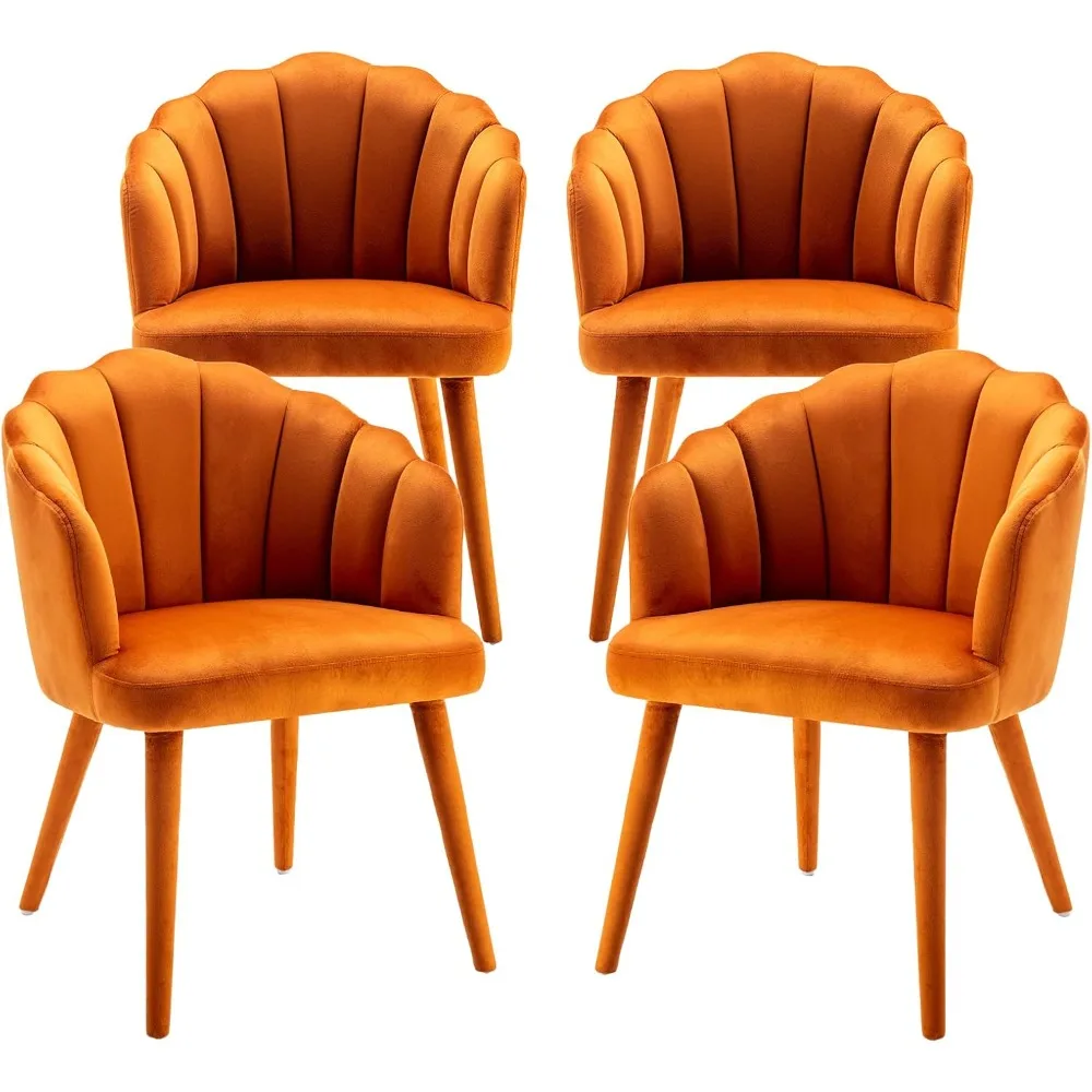 

Velvet Dining Chairs Set of 4 Modern Living Room Chairs with Petal Back and Wooden Legs, Comfortable Upholstered Side Chair