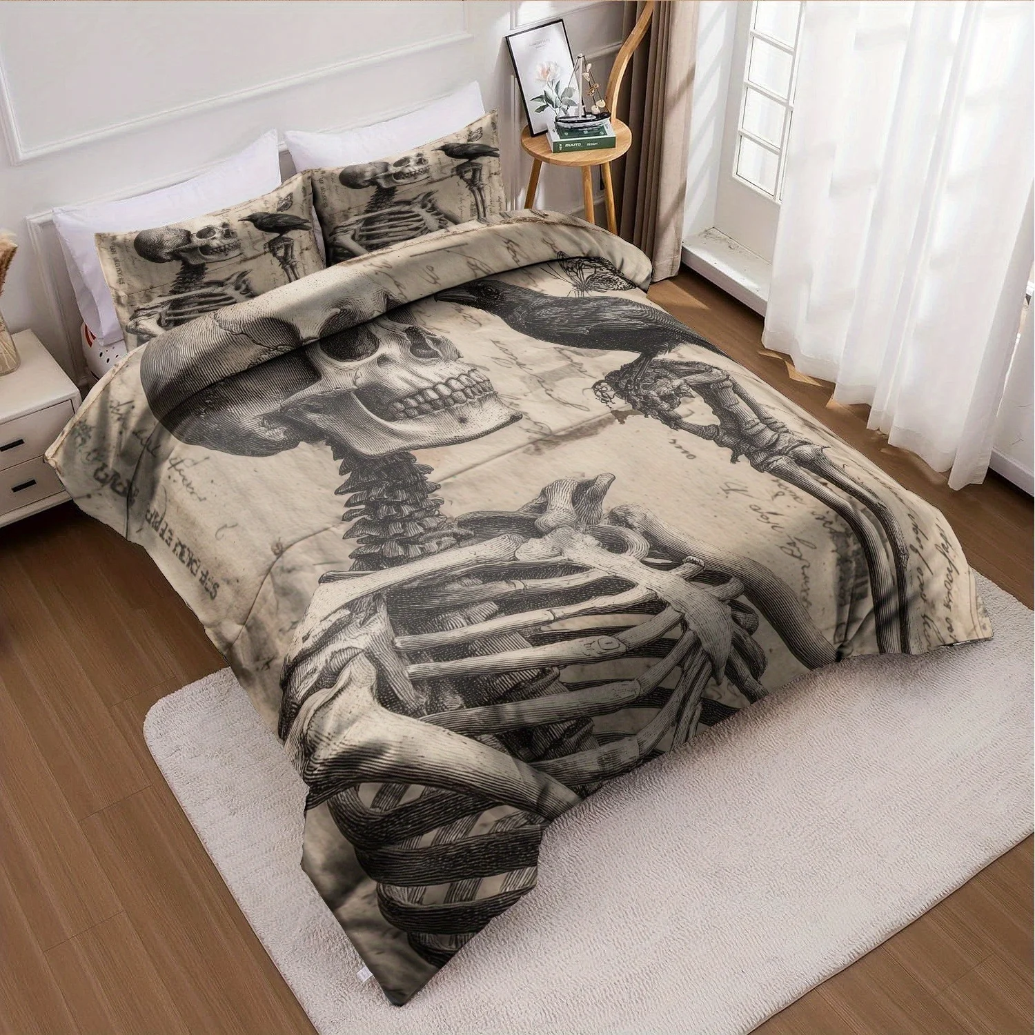 3pcs Halloween Pumpkin Monster Duvet Cover Set without Core, Quilt Cover with 2 PillowcasesSoft and Machine Washable Skeleton