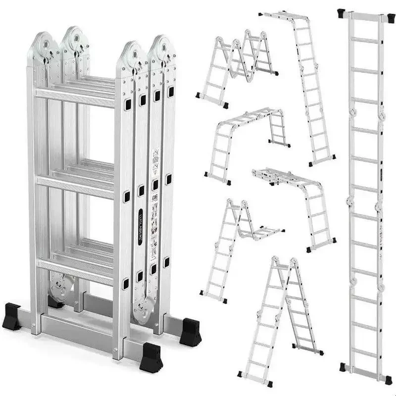 Multifunctional Folding Ladder Aluminum Alloy Portable Ladder Telescopic Extended 7-in-1 Multi-purpose
