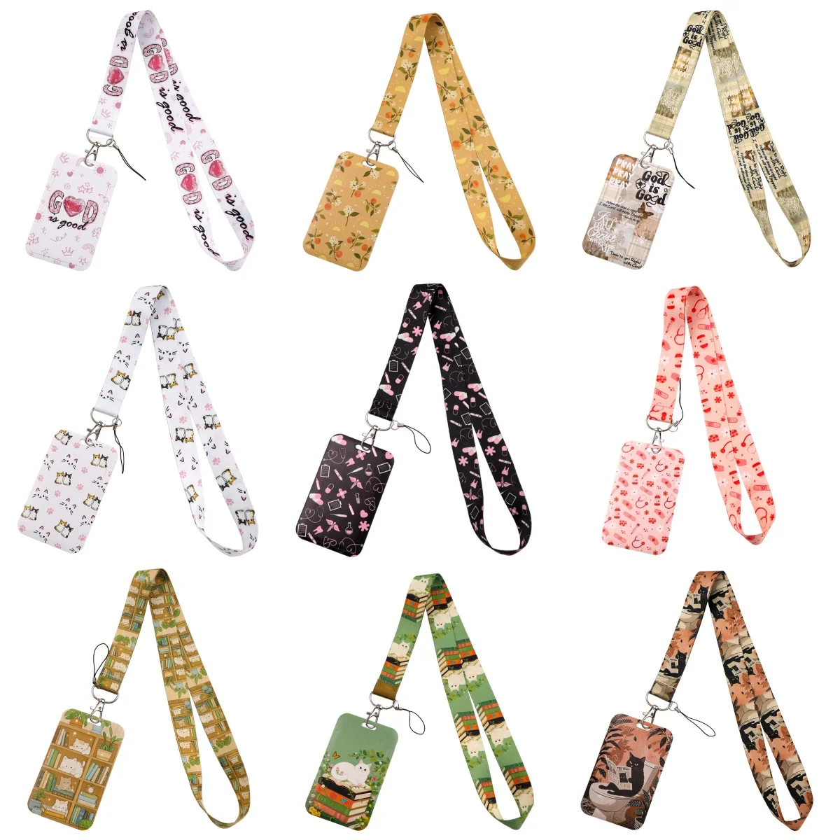 Medical ID Badge Holder Lanyards Cartoon Cat Neck Strap Door Card Case Hanging Rope Keychain Business Card Gift