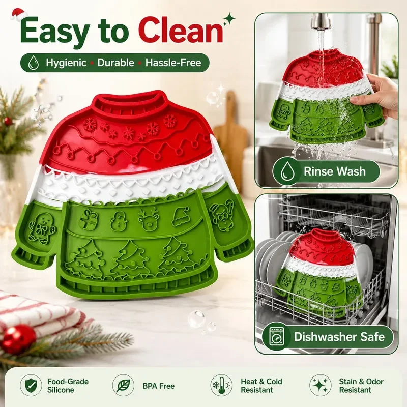 Hot-selling new Christmas sweater silicone pet licking pad multi-suction cup non-slip slow food soothing interactive licking