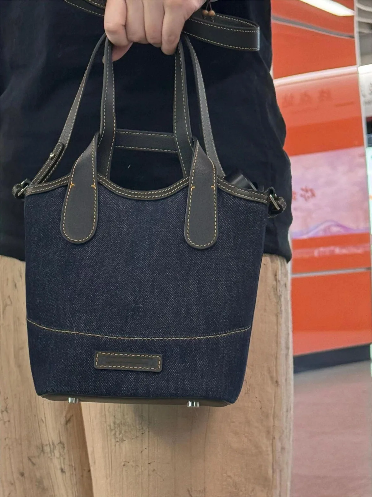 NINA ENYA 2025 Fashion Denim Basket Canvas Tote Bag Handbag Shoulder Crossbody Bag Shopping Bucket Bag