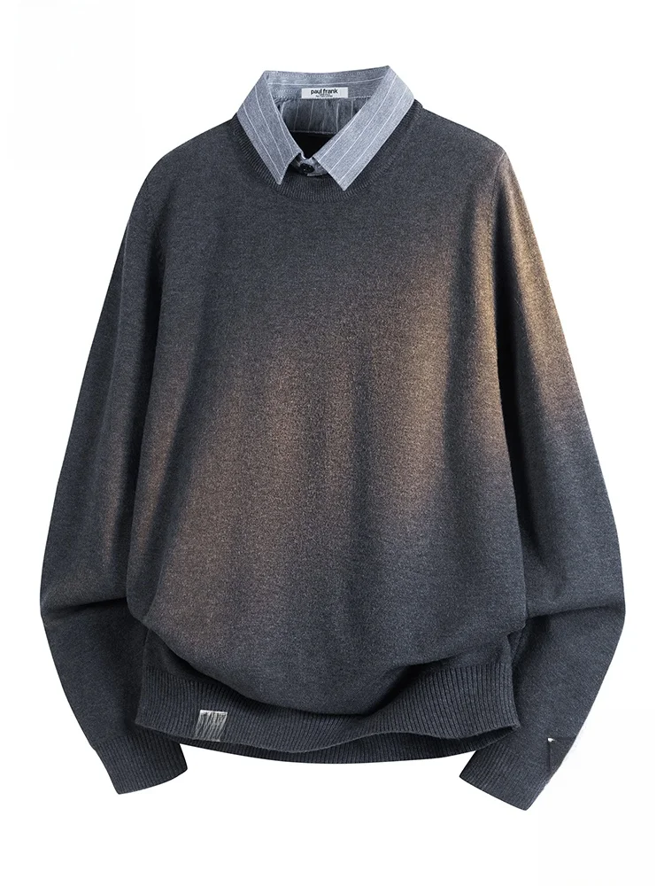 

Мужской трикотажный джемпер Paul Frank с эффектом двухслойности, модный, простой, осенний, трендовый, с принтом обезьяны, повседневный, с длинным рукавом