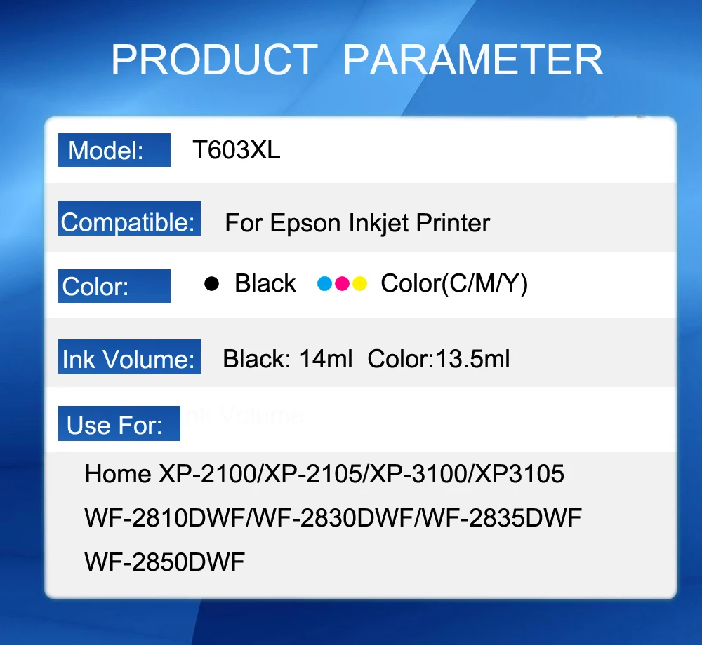 Cartucho de tinta para impresora epson 603XL T603, recambio de tinta Compatible con Epson 603 XL E603, epson XP 2100, 2105, 3100, 3105, 4100, 4105,