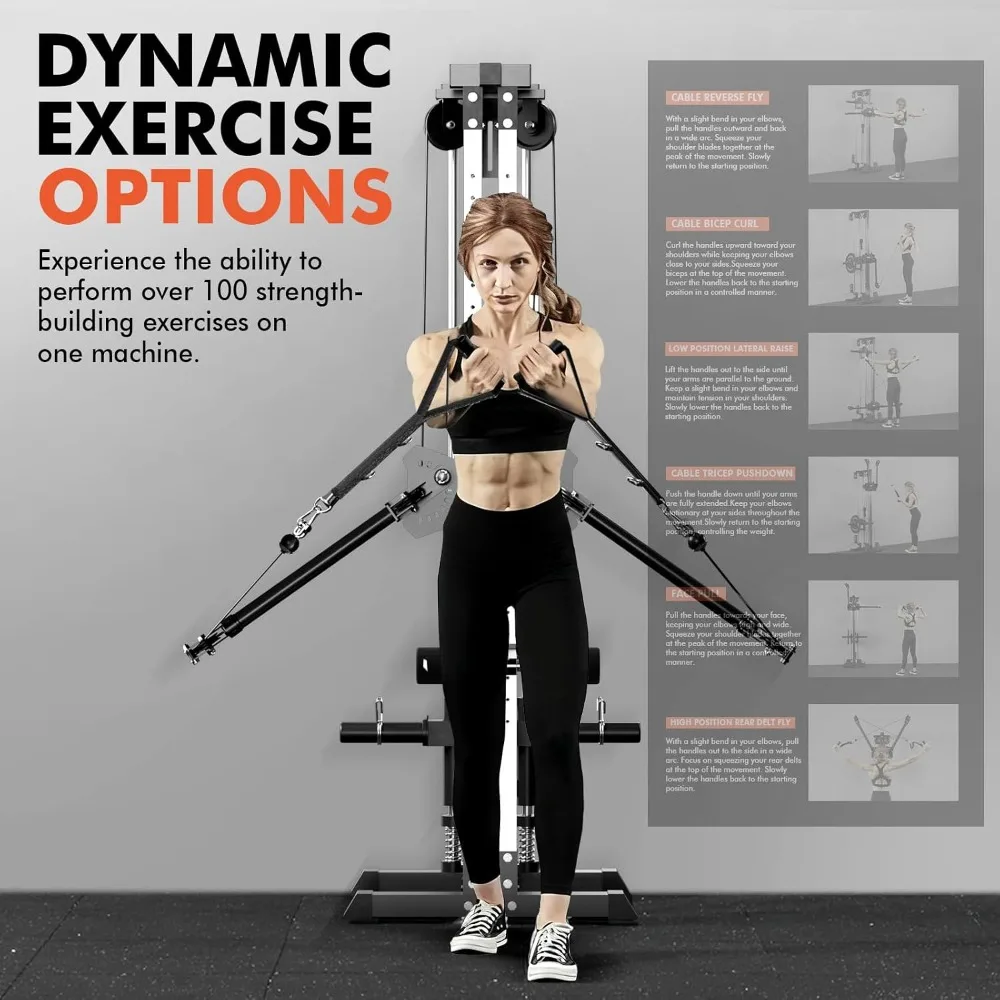 Cable Machine Home Gym, Wall Mounted Cable Machine with Dual Swivel Arms and 22 Adjustable Positions, All-in-One Cable Cros