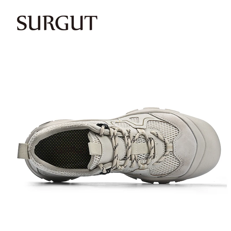 SURGUT Summer Mesh Breathable Men's Casual Shoes Soft Upper Elastic Fit Sturdy Stitching Jungle Adventure Plus Size 38-46