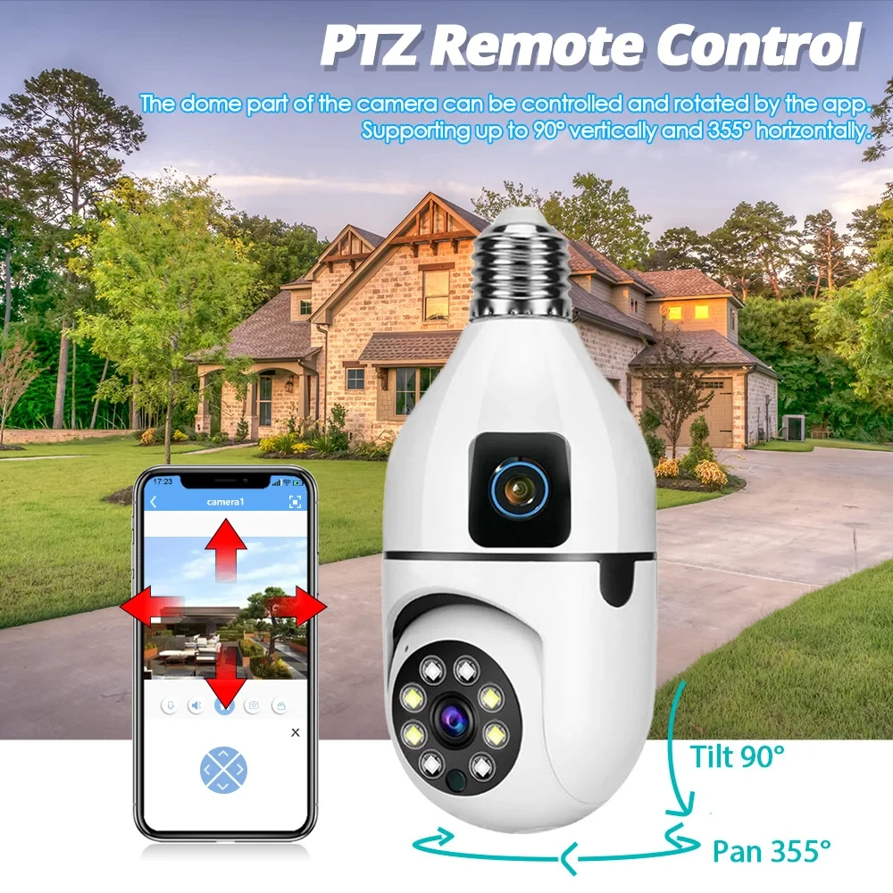 8MP E27 Bulb WIFI Camera 360° Dual Lens Indoor Surveillance Human Tracking Wireless Two-way Audio Cameras 2-Way Audio YI IoT app