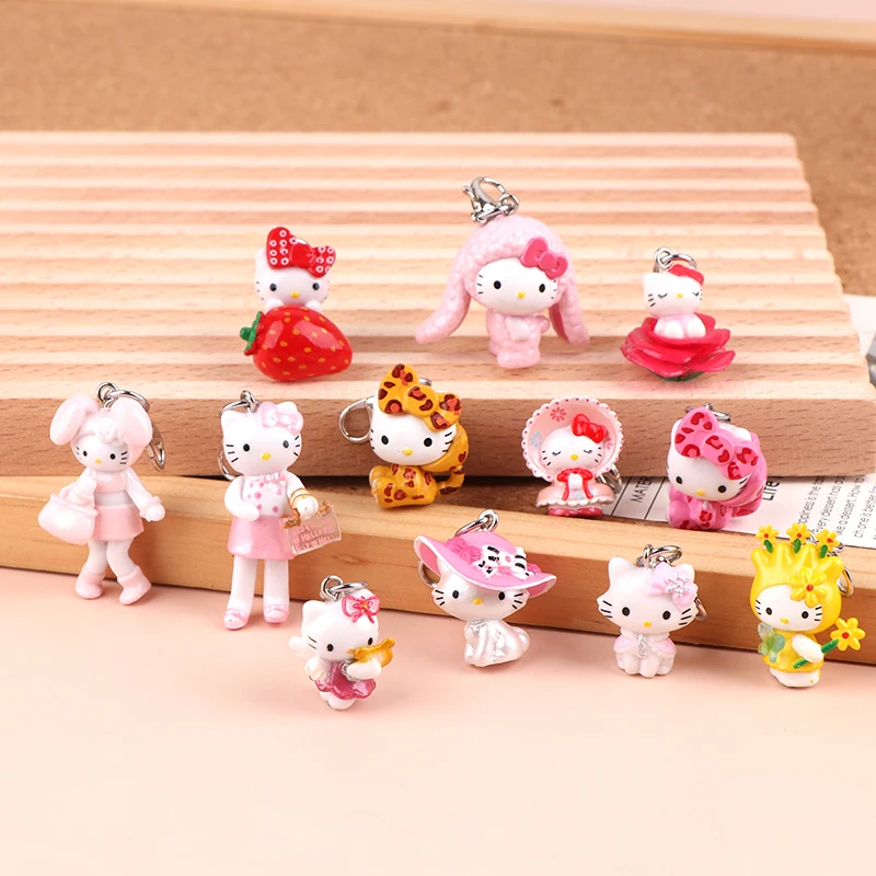 Cute Mini Hello Kitty Keyring Cartoon KT Cat Kitten Keychain Lovely Bag Pendant Earphone Case Charm Key Holder For Friend Gift