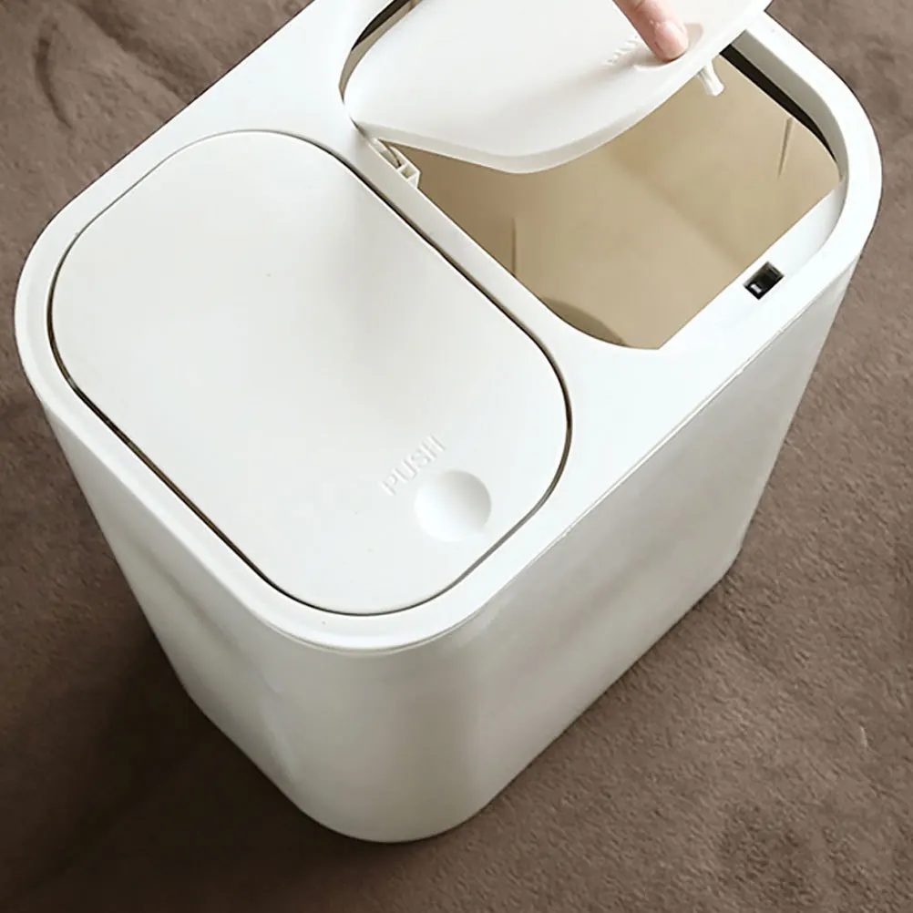 

Dual Compartment Waste Bin Covered Dry Wet Classified Trash Container Plastic Trash Can for Kitchen Bathroom Living Room Office