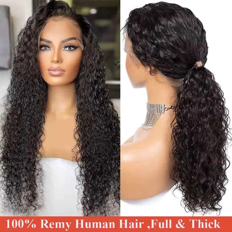 Peluca de cabello humano rizado con encaje frontal para mujeres negras, pelo brasileño con ondas al agua 360, 13x4, HD