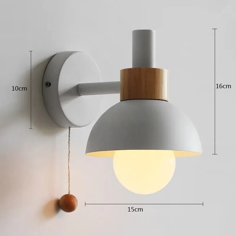 Bedside LED Wall Lamp With Switch Nordic Modern E27 Wood Sconce Lights Indoor Lighting Home Decor Bedroom Living Room Kitchen