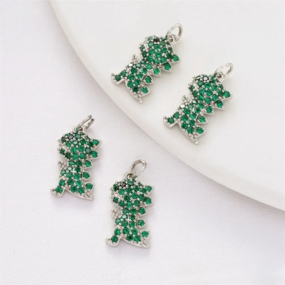 14K Gold White Gold Inlaid Zircon Dinosaur Pendant DIY Handmade Bracelet Necklace Earrings Jewelry Accessories