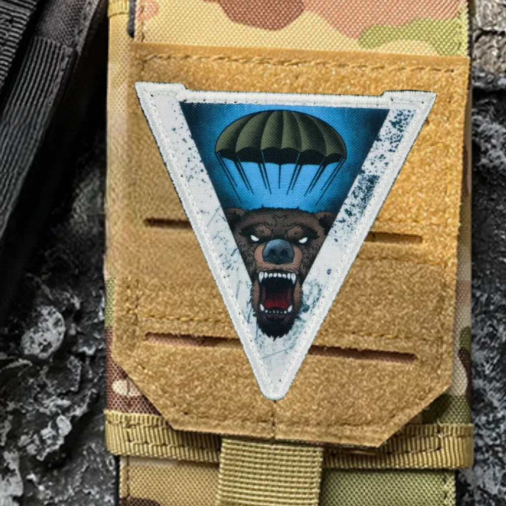 “Airborne Forces” Morale Badge Accessories Hook and Loop Patch Bear Parachute Tactical Backpack Stickers Military ARMY Patches