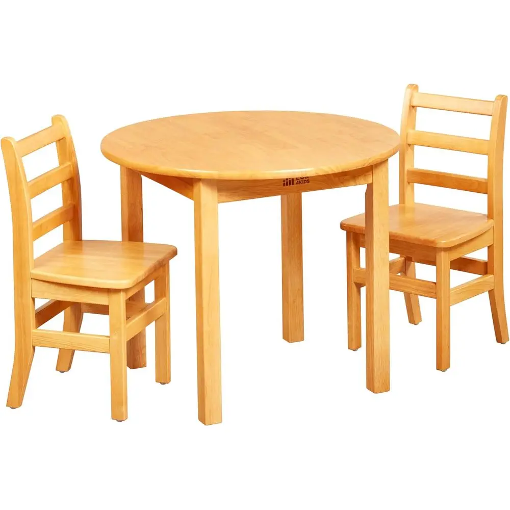 

3-Piece Kids Wooden Table Set with 30 Diameter and 2 Chairs