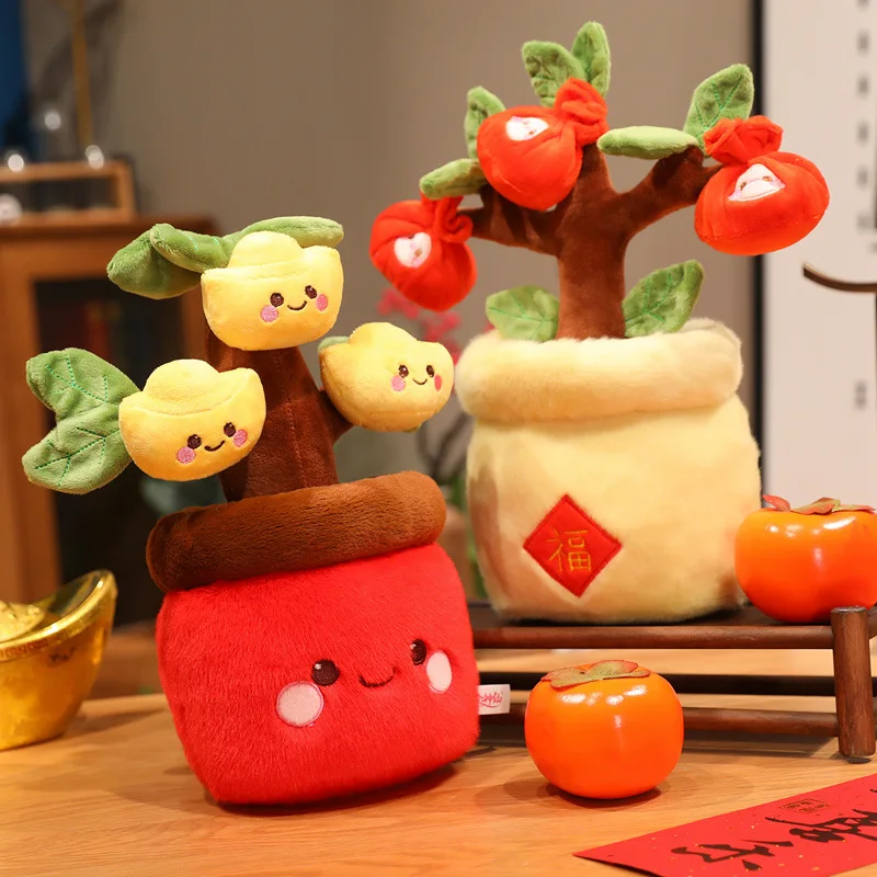 30CM Urocze Szczęśliwe Skarby Śliczne Małe Czerwone Kwiatki Rośliny Doniczkowe Pluszowe Zabawki Dziecięce Doniczki Kwiatowe Ręcznie Robione Lalki Prezenty