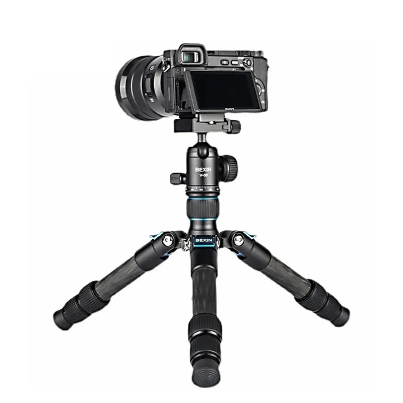 BEXIN MS28C Mini Carbon Fiber Desktop Tripod Lightweight Travel Video Tripod Stand with Ball Head for DSLR Camera Mobile Phone