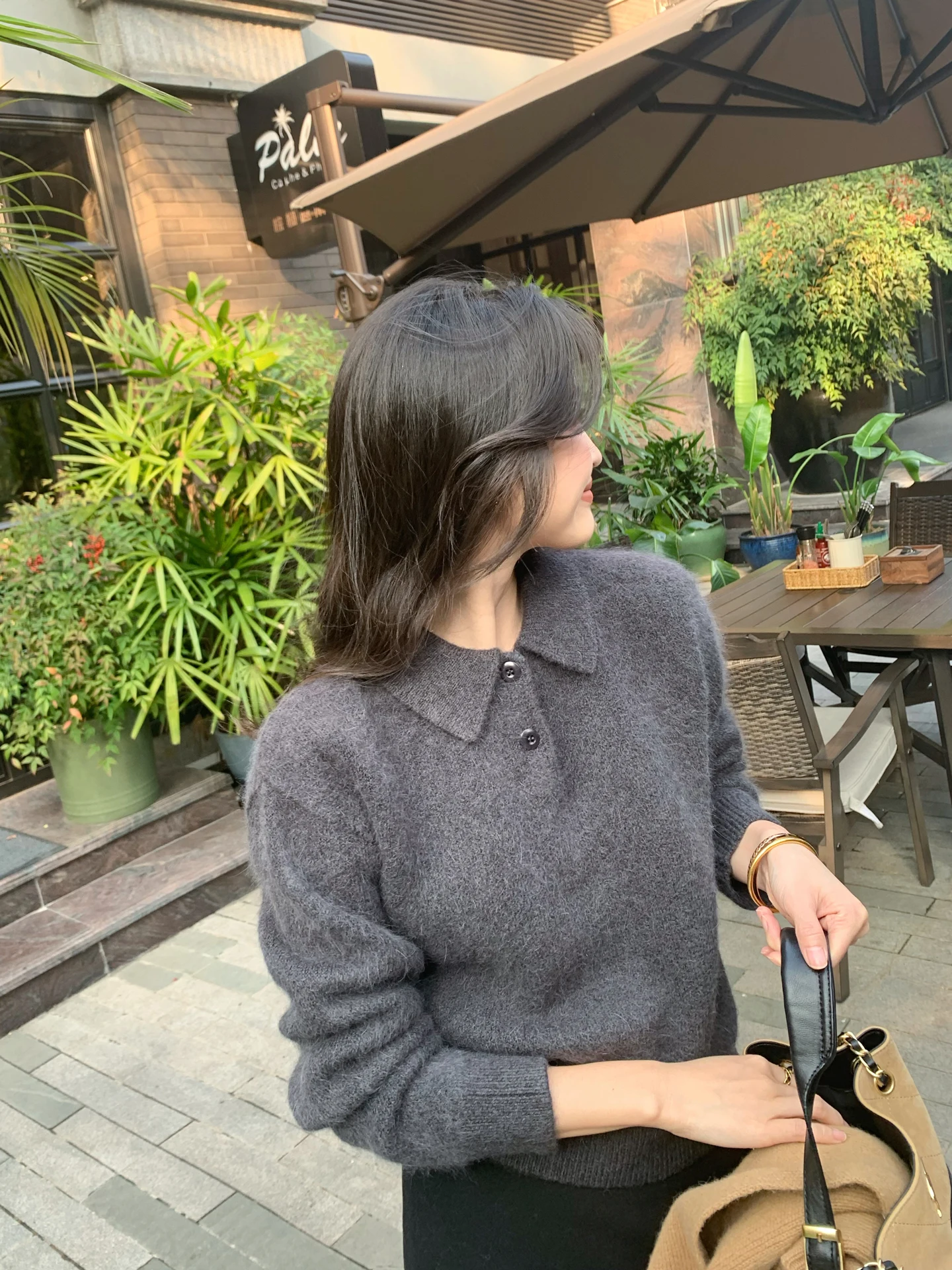 

Monet Fce Knitted Ne Sweater Rabbit Fur Conceal Meat Slim Pure Color Winter Top Women's Casual Loose Fit Warmth