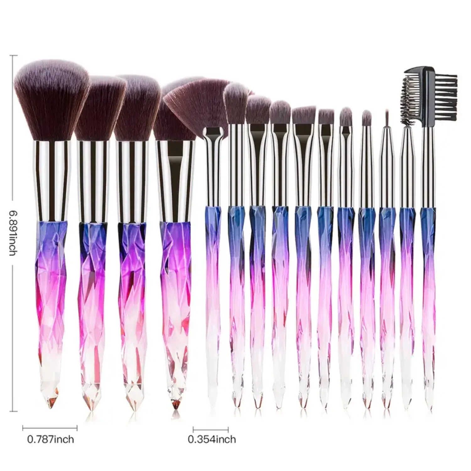 Crystal Makeup Brushes Set 15 PCS - Premium Synthetic Bristles for Powder, Foundation, Blush, Concealer, Eye Shadow, Eyeliner, E