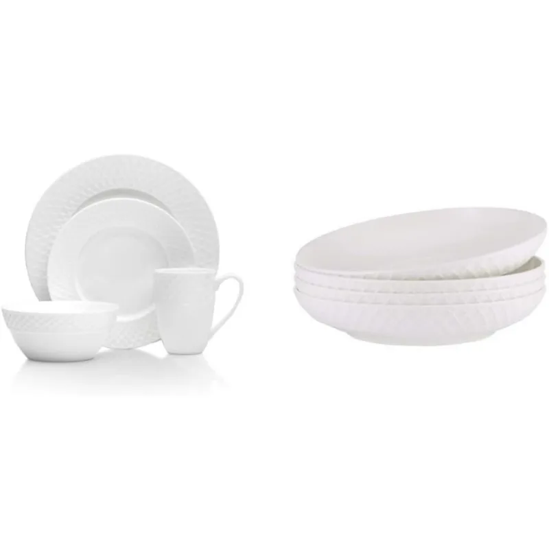 Mikasa-Treliça Dinnerware Set, serviço branco para 4, 16 pcs