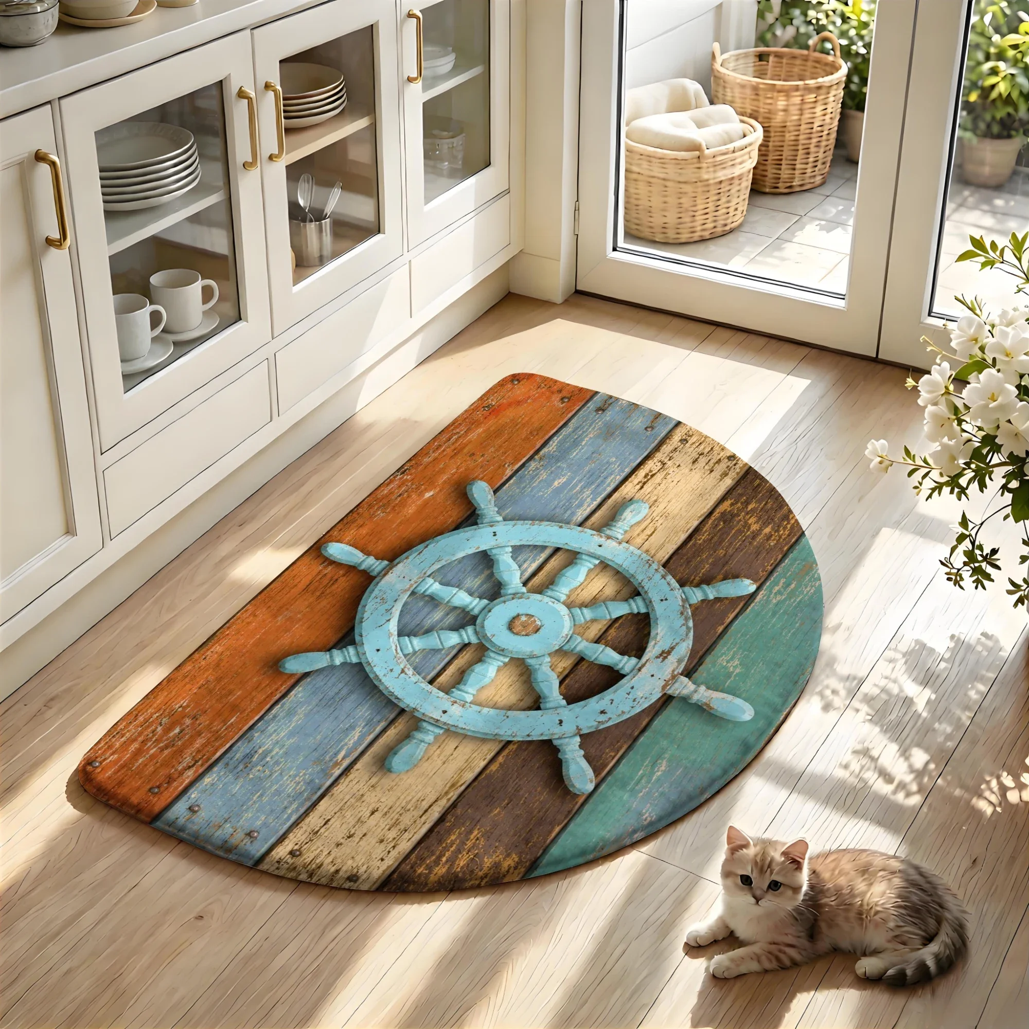 3D Printed Half round Flannel Floor Mat Slow Rebound Sponge Water Absorbing Household Door Mat Bathroom Anti-Slip