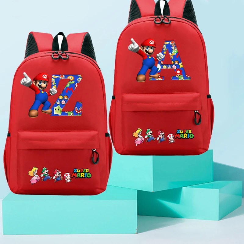 Super Mario Backpacks for Students Anime Cartoon Letter Printed Backpack Boys Girls Bilayer Schoolbags Children School Supplies