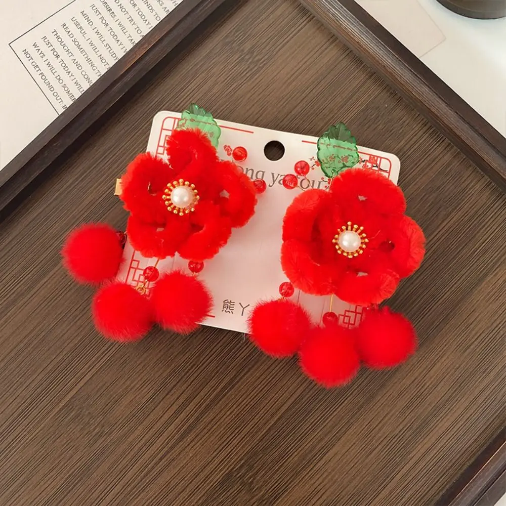 Hanfu Headwear Children's New Year Hairpin Cute Tang Suit Chinese Style Red Barrettes Tassel Sweet Ancient Style Hair Clip