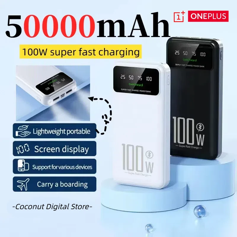 

ONEPLUS 50000mAh Portable High Capacity 100W Quick Charging Power Bank External Battery Pack Mobile Power For iPhone Huawei New