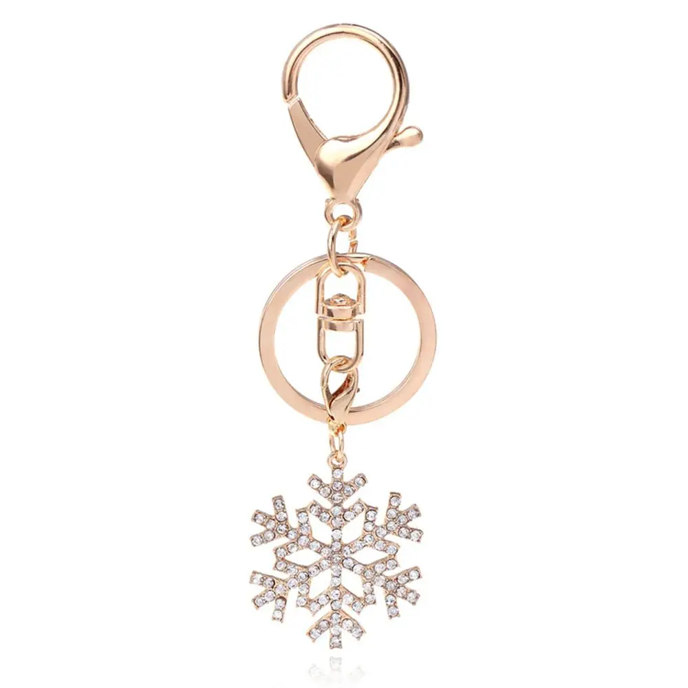 Fashion Trendy Hot Crystal Gold-color Christmas Gift Jewelry Key Ring Snowflake Keychain Pendant
