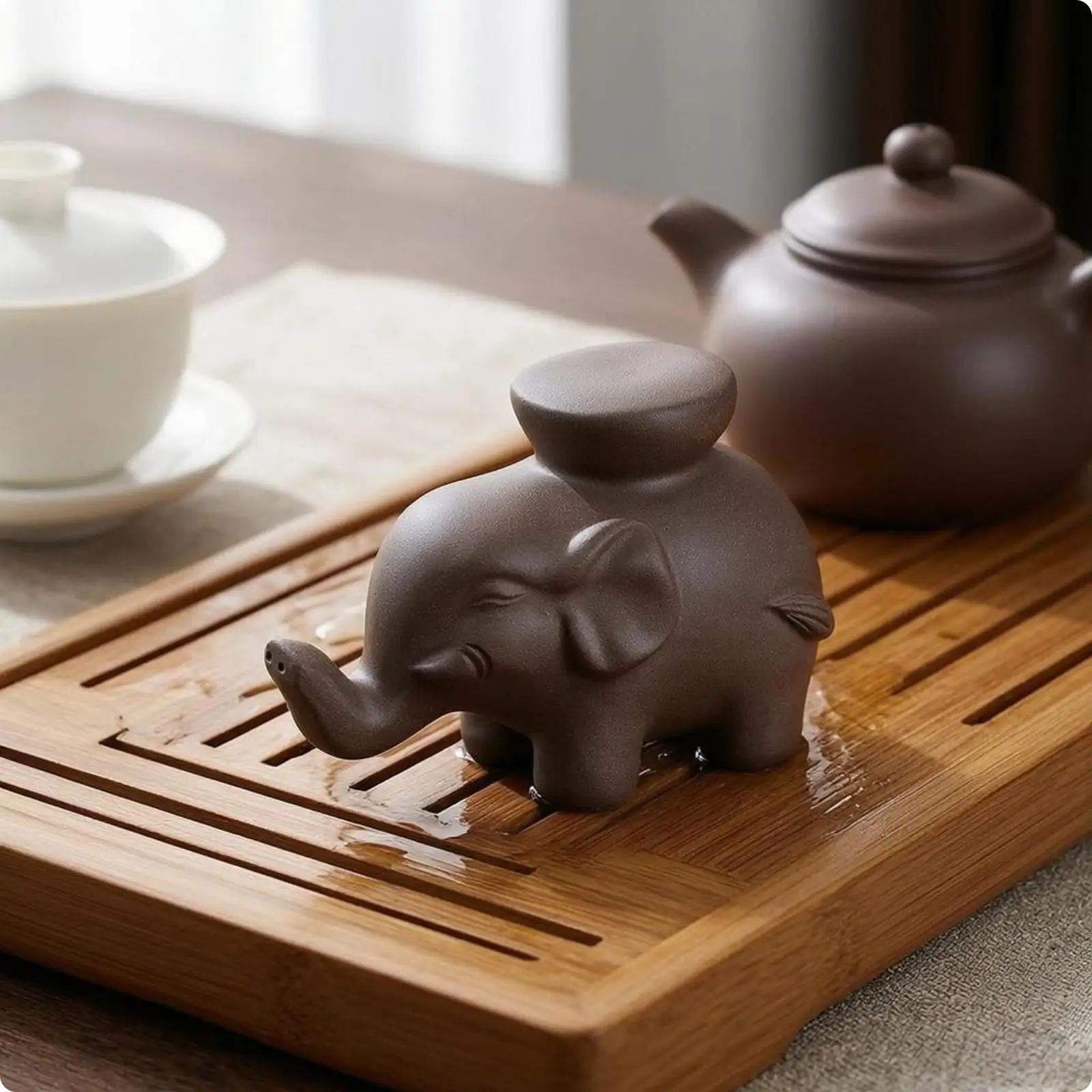 Elephant Teapot Lid Holder Solid Elephant Tea Pet Figurine Sculpted