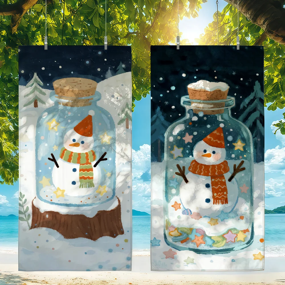 Snowman Wishing Bottle Towel For Swim Yoga Gym Quick Drying Soft and skin-friendly Beach Towels All-Season
