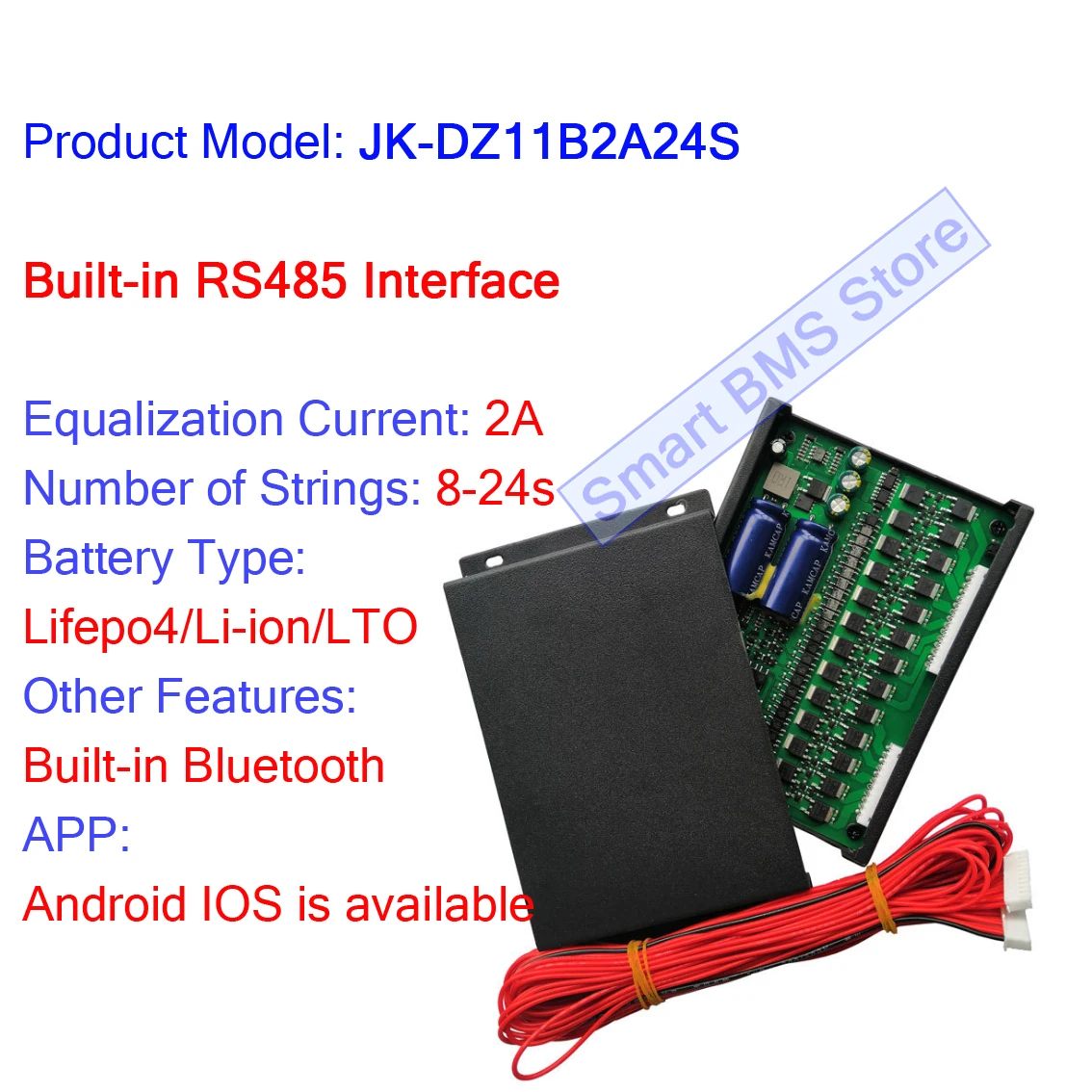 JIKONG Smart JK BMS B4A24S Active Balancer 5A 10A 24S with BT Support 2A 5A 10A 4S - 24S Lifepo4 LTO Battery B10A24S Smart BMS image 3