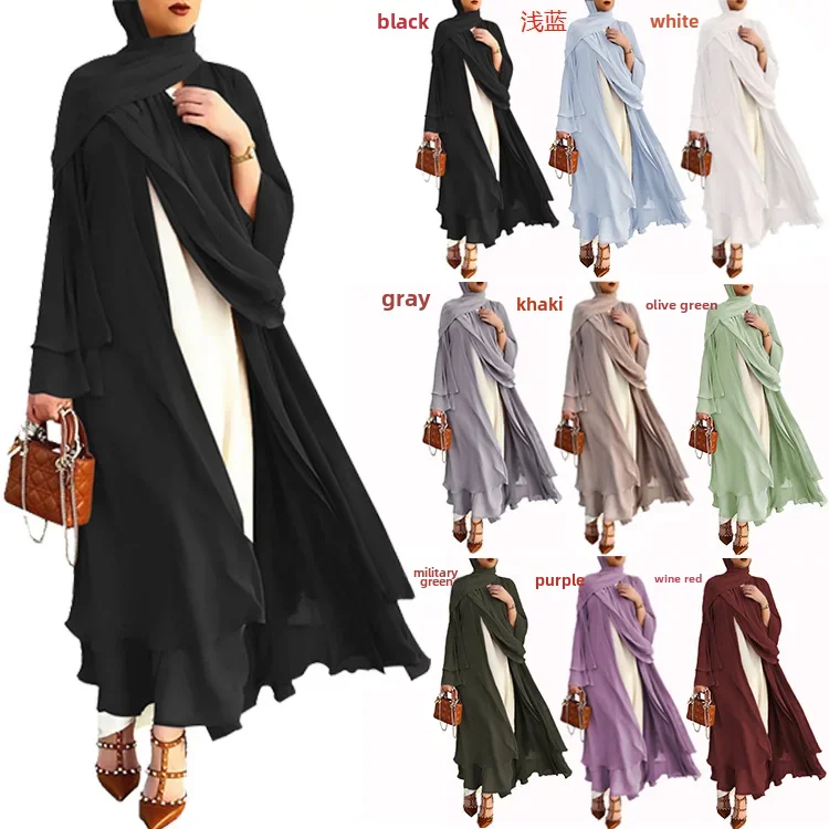 Ivory New Arrival Cross-border Best Seller Chiffon Cardigan Elegant Long Dress Solid Color Dress 21419