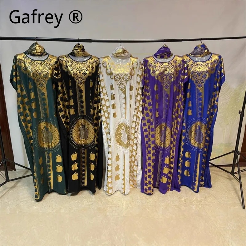 

Женское длинное платье в африканском стиле с головным платком, из вискозы с золотым фольгированным принтом, с бахромой, вырезом-лодочкой, больших размеров, скромный кафтан.