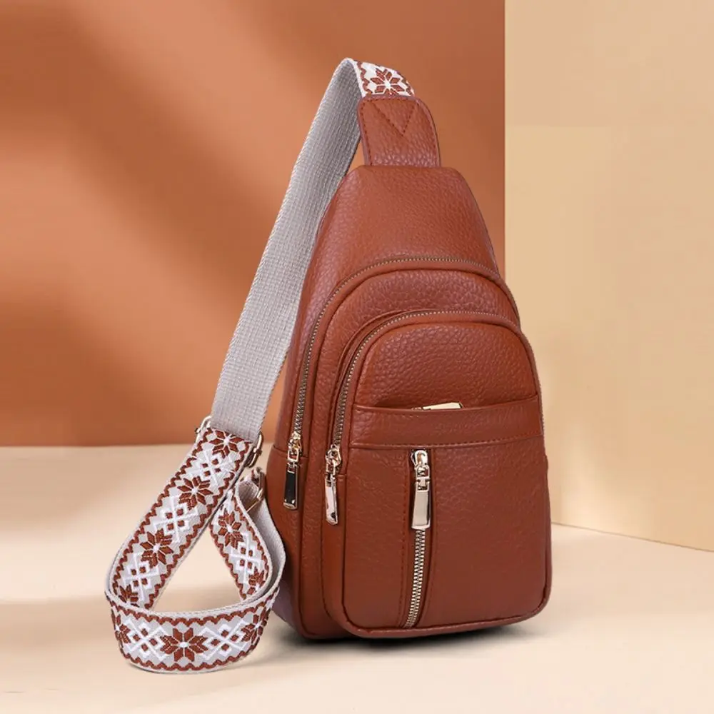 PU Leather Bohemian Chest Bag Solid Color Multi-Pocket Outdoor Shoulder Bag Vintage Large Capacity Crossbody Backpack Cycling - view 5