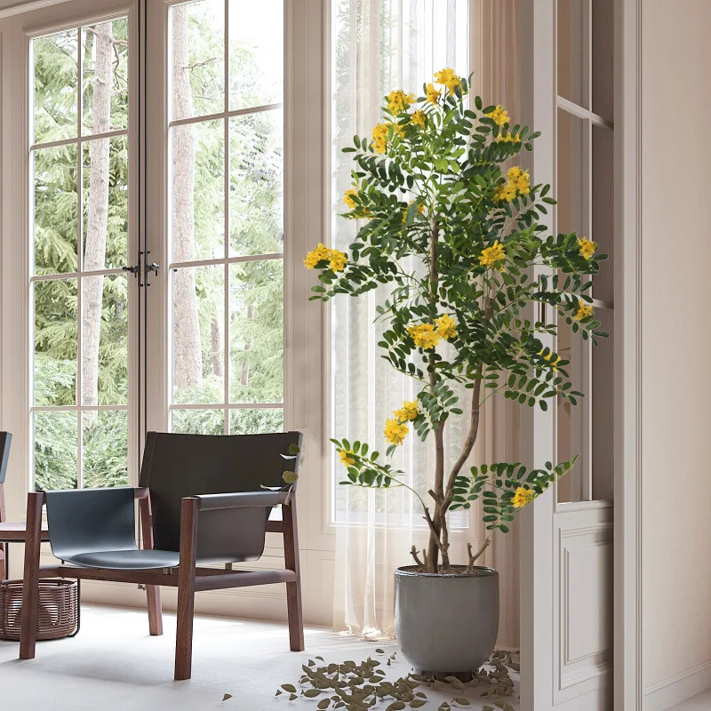 

Искусственные растения в скандинавском стиле, крупногабаритные, имитирующие живые растения, в горшках, для ландшафтного дизайна, дерево с цветами локвы, для интерьера гостиной, от пола до потолка.