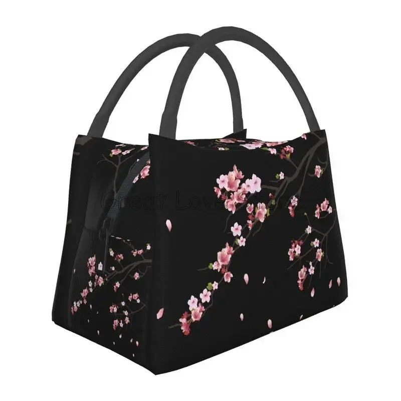 Japanese Sakura Cherry Blossoms Print Thermal Lunch Bag Women Reusable Portable Insulated Lunch Box for Travel Picnic Work