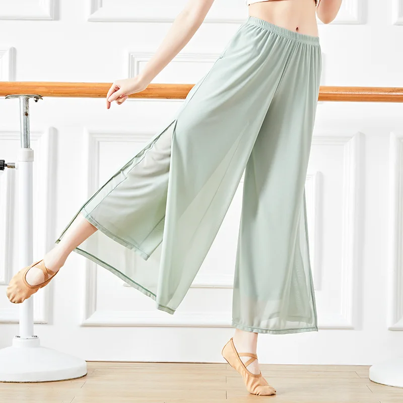 New Summer Casual Pants Female White Drape Chiffon Wide-Leg Pants Women Loose 2 Layers High Waist Slim Trousers Skirt Lady