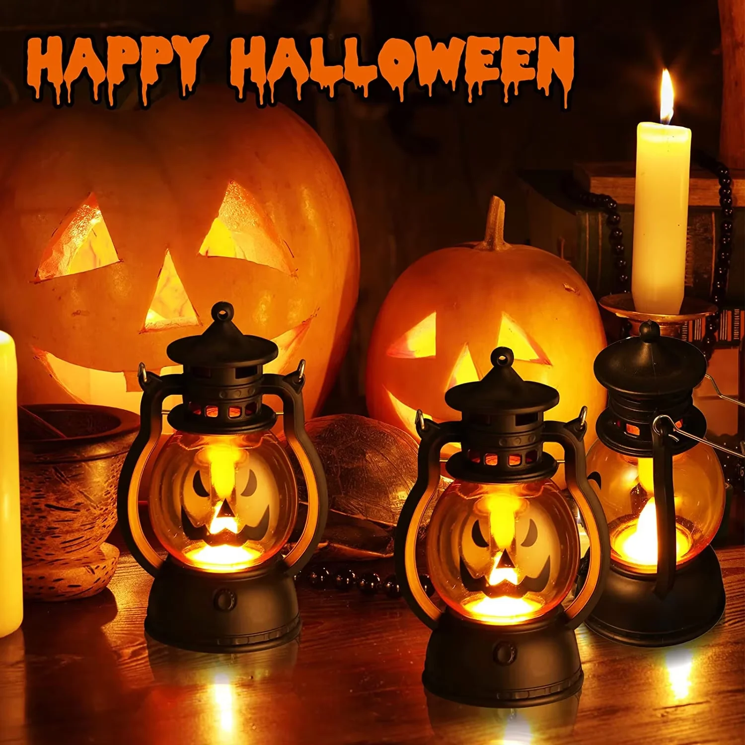 Battery Mini Portable Halloween Decoration Jack-O-Lantern Pumpkin Lantern with Flickering LED  for Ghost Party  Outdoor Yard