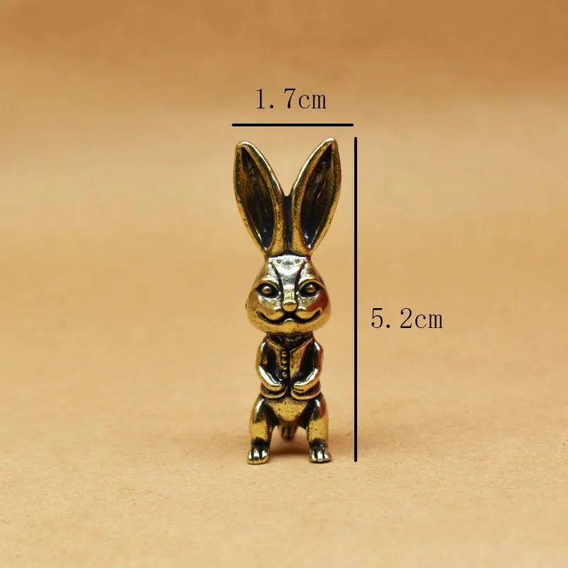1 PC Gentleman Rabbit Brass Miniature Sculpture Refined Tea Companion Piece Home and Office Desk Accent Ornament Copper Artwork