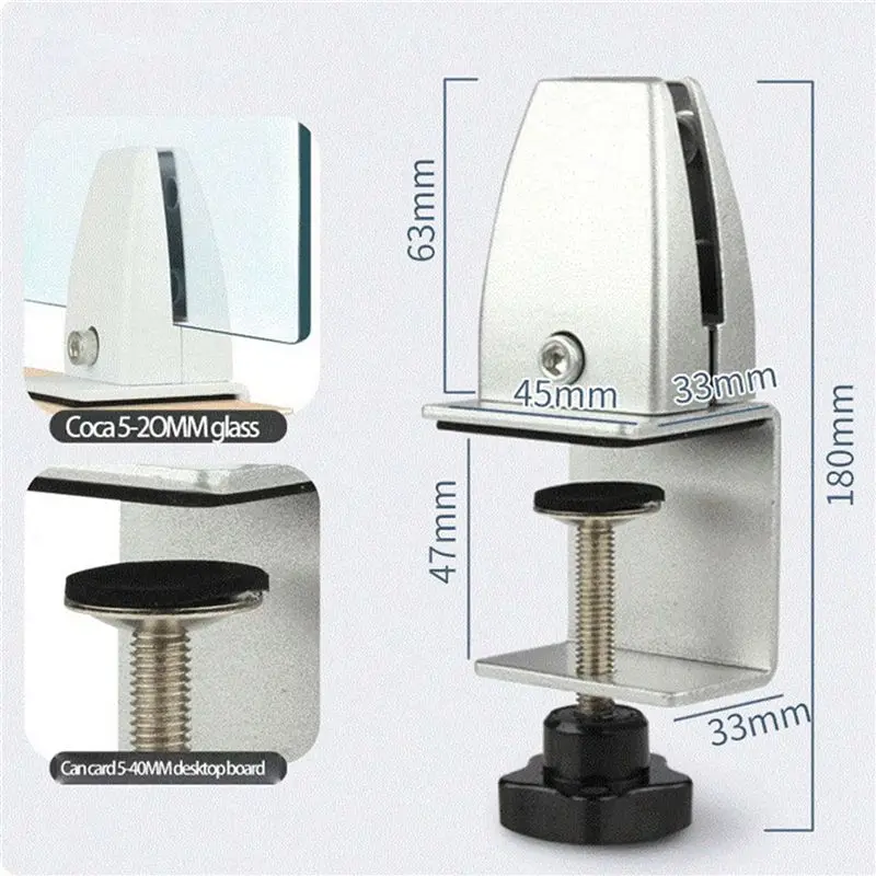 A95I Office Desk Divider Clamp Privacy Screen Clip Holder, Aluminum Alloy Bracket for Table Partition Baffle, 8 Pcs Silver