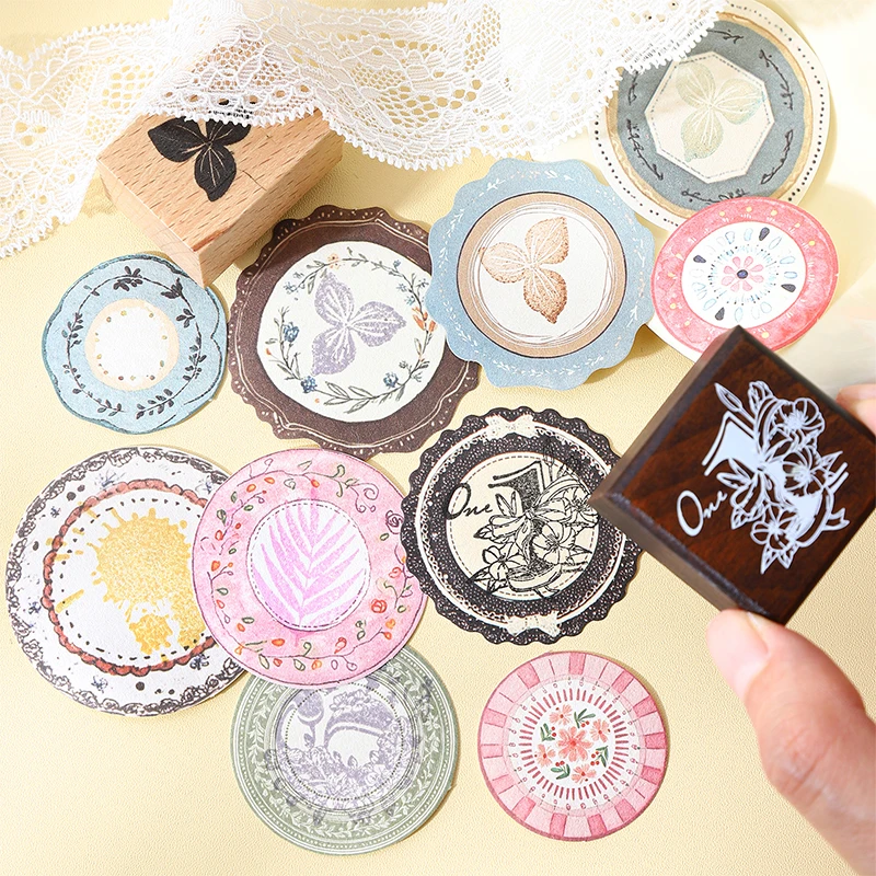 30pcs Circular Paper Multi Style Deco Retro Stationery Supplies Writing Paper Junk Journal Label Scrapbooking Material Supplies